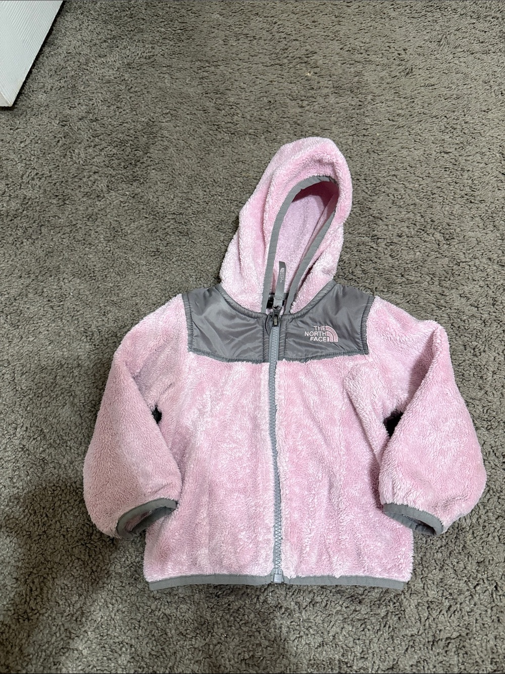 The North Face Pink and Gray Sherpa Hooded Jacket